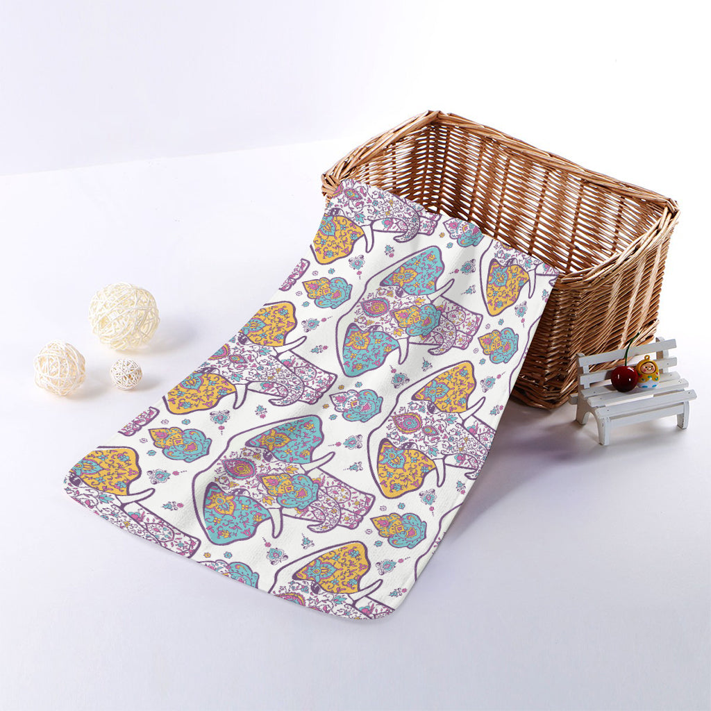 Indian Flower Elephant Pattern Print Towel
