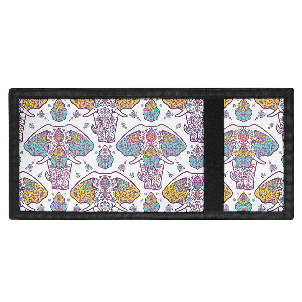 Indian Flower Elephant Pattern Print Trifold Wallet