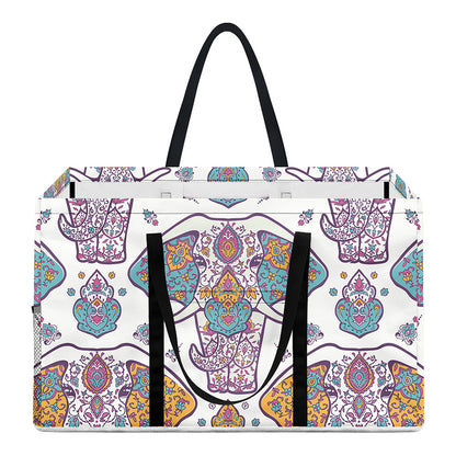 Indian Flower Elephant Pattern Print Utility Tote Bag