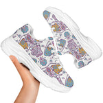 Indian Flower Elephant Pattern Print White Chunky Shoes