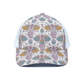 Indian Flower Elephant Pattern Print White Mesh Trucker Hat