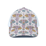 Indian Flower Elephant Pattern Print White Mesh Trucker Cap
