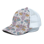 Indian Flower Elephant Pattern Print White Mesh Trucker Cap