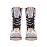 Indian Flower Elephant Pattern Print Winter Boots
