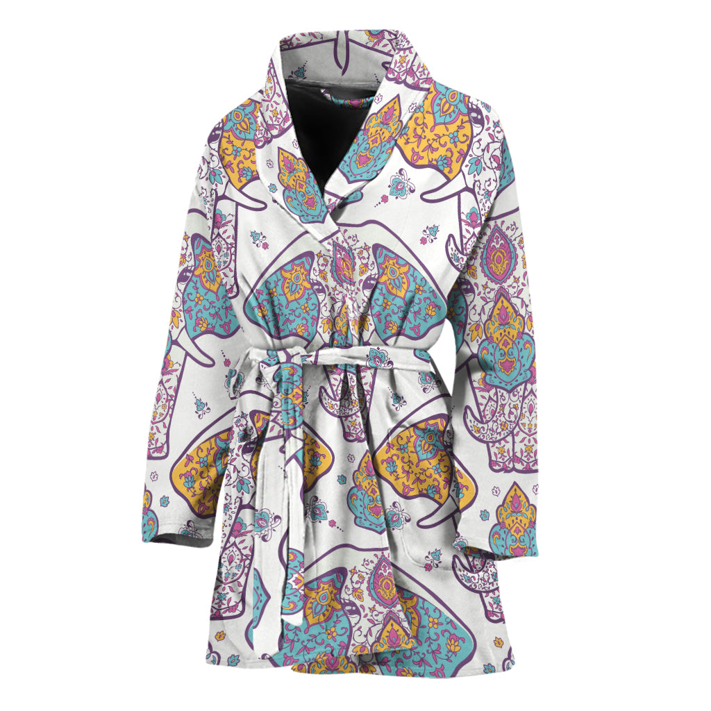 Indian Flower Elephant Pattern Print Women's Bathrobe