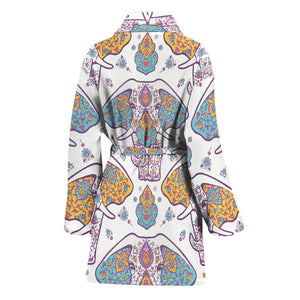 Indian Flower Elephant Pattern Print Women's Bathrobe