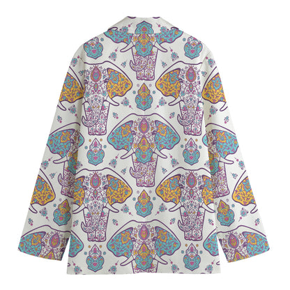 Indian Flower Elephant Pattern Print Women's Blazer