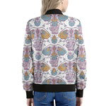 Indian Flower Elephant Pattern Print Women's Bomber Jacket