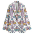 Indian Flower Elephant Pattern Print Women's Cotton Blazer