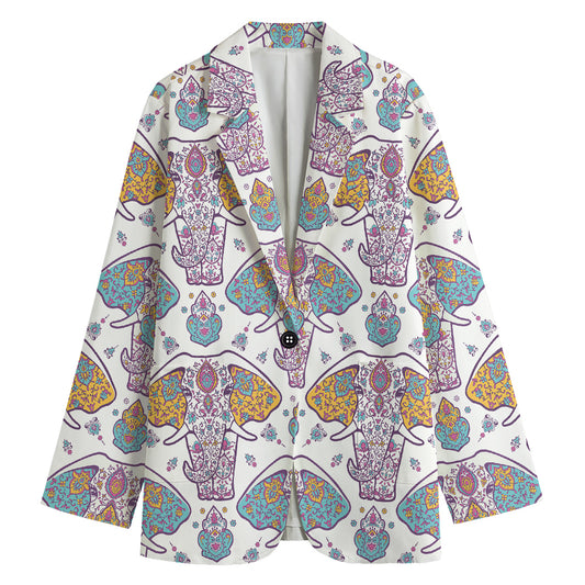 Indian Flower Elephant Pattern Print Women's Cotton Blazer