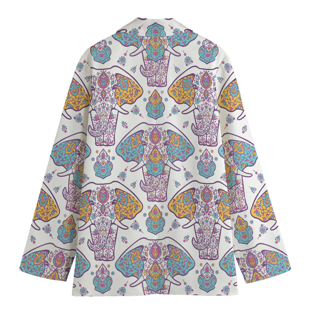 Indian Flower Elephant Pattern Print Women's Cotton Blazer