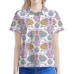 Indian Flower Elephant Pattern Print Women's Polo Shirt