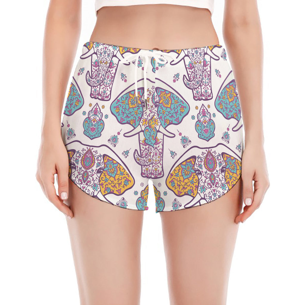 Indian Flower Elephant Pattern Print Women's Split Running Shorts