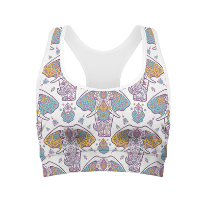 Indian Flower Elephant Pattern Print Women's Sports Bra