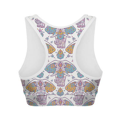 Indian Flower Elephant Pattern Print Women's Sports Bra