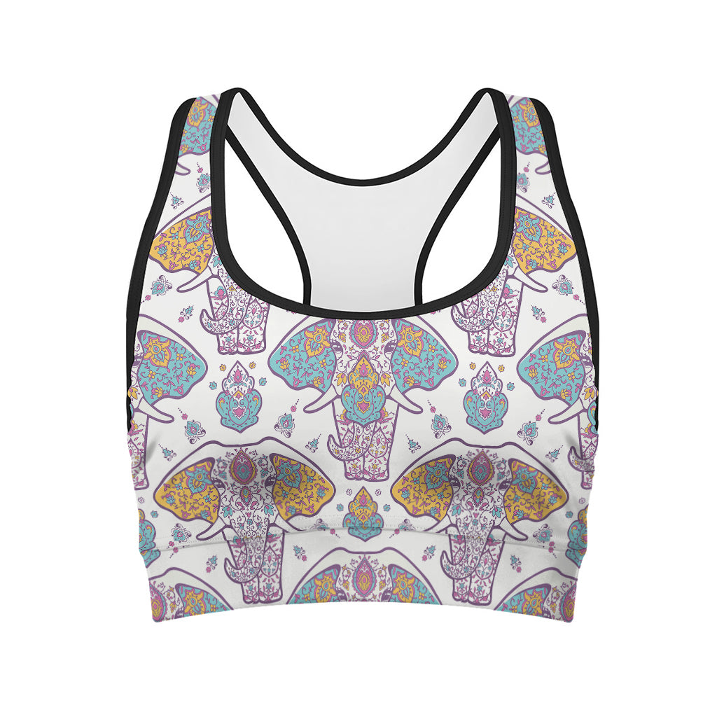 Indian Flower Elephant Pattern Print Women's Sports Bra