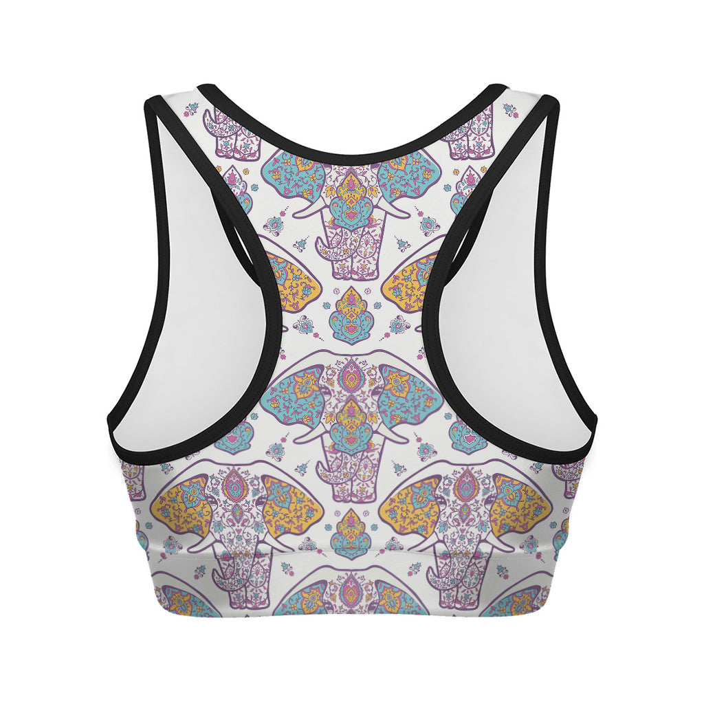 Indian Flower Elephant Pattern Print Women's Sports Bra