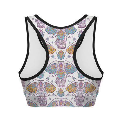 Indian Flower Elephant Pattern Print Women's Sports Bra
