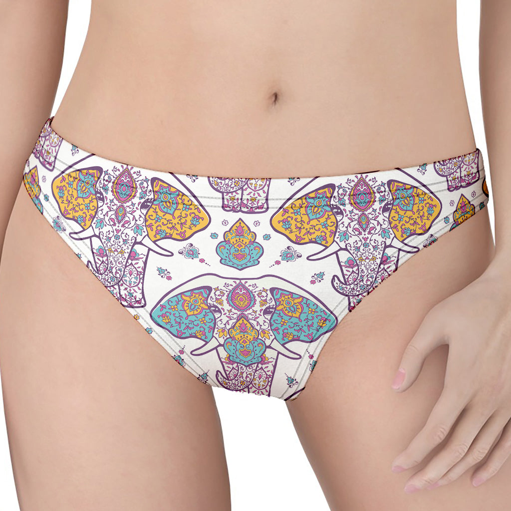 Indian Flower Elephant Pattern Print Women's Thong