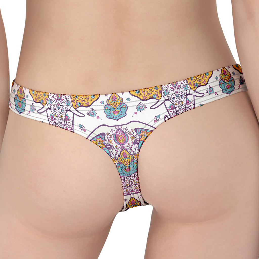 Indian Flower Elephant Pattern Print Women's Thong