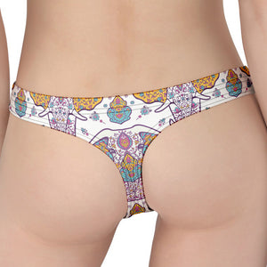 Indian Flower Elephant Pattern Print Women's Thong