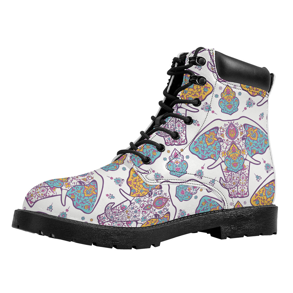 Indian Flower Elephant Pattern Print Work Boots