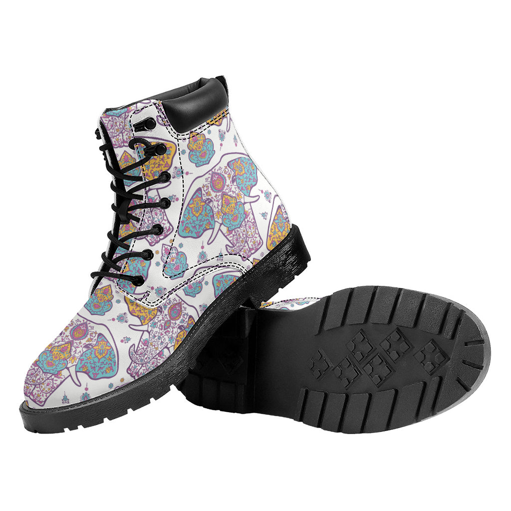 Indian Flower Elephant Pattern Print Work Boots