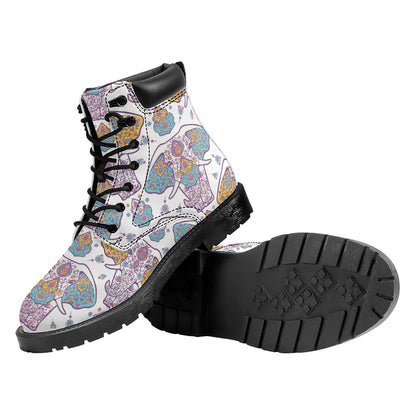 Indian Flower Elephant Pattern Print Work Boots