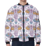 Indian Flower Elephant Pattern Print Zip Sleeve Bomber Jacket