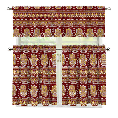 Indian Hamsa Hand Print 3 Piece Kitchen Curtains