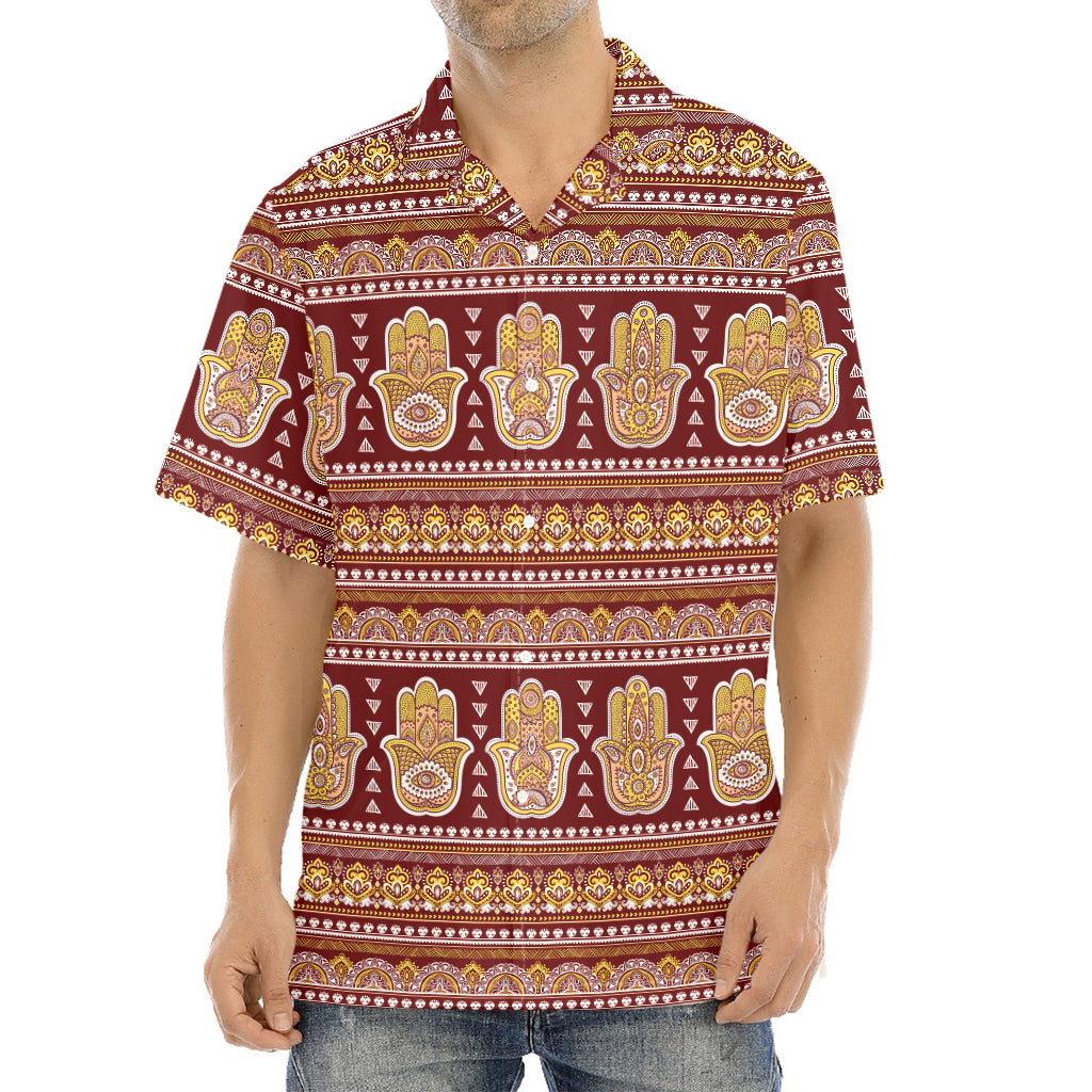 Indian Hamsa Hand Print Aloha Shirt