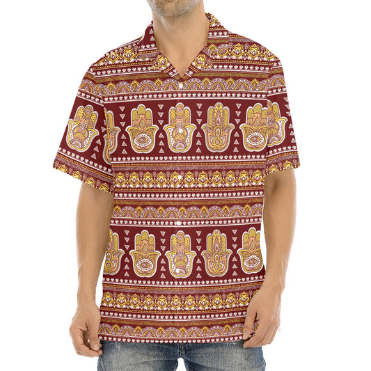 Indian Hamsa Hand Print Aloha Shirt