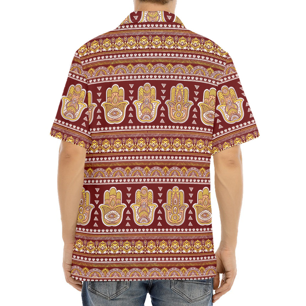 Indian Hamsa Hand Print Aloha Shirt