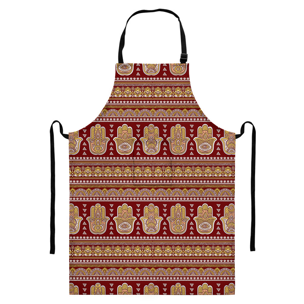 Indian Hamsa Hand Print Bib Apron With Pocket