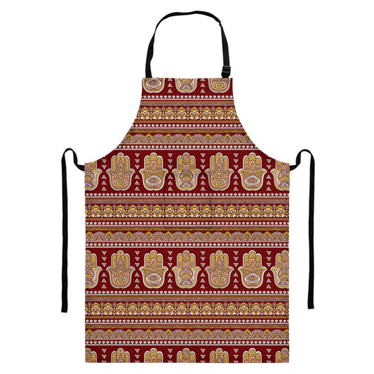 Indian Hamsa Hand Print Bib Apron With Pocket