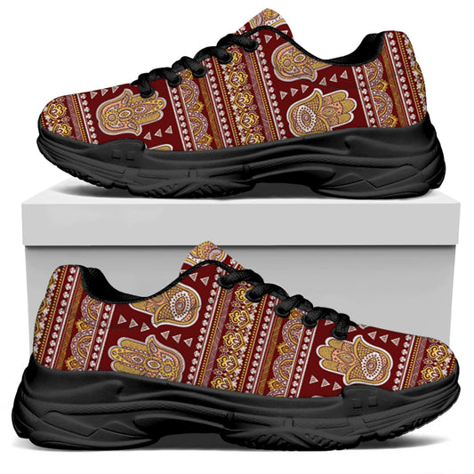 Indian Hamsa Hand Print Black Chunky Shoes