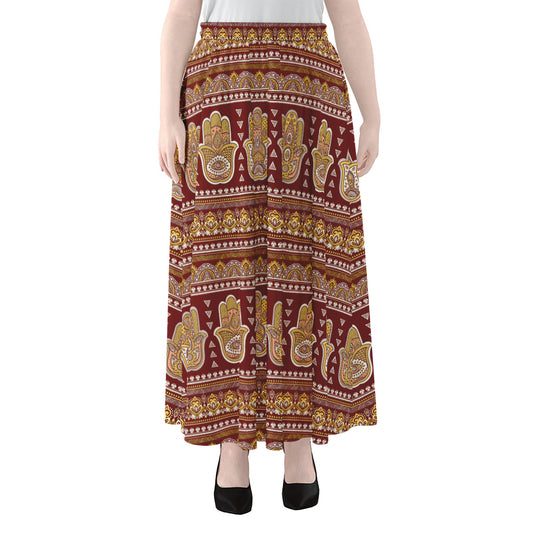 Indian Hamsa Hand Print Chiffon Maxi Skirt