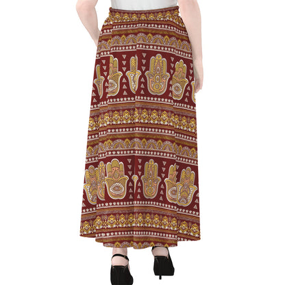 Indian Hamsa Hand Print Chiffon Maxi Skirt