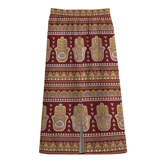 Indian Hamsa Hand Print Cotton Front Slit Maxi Skirt