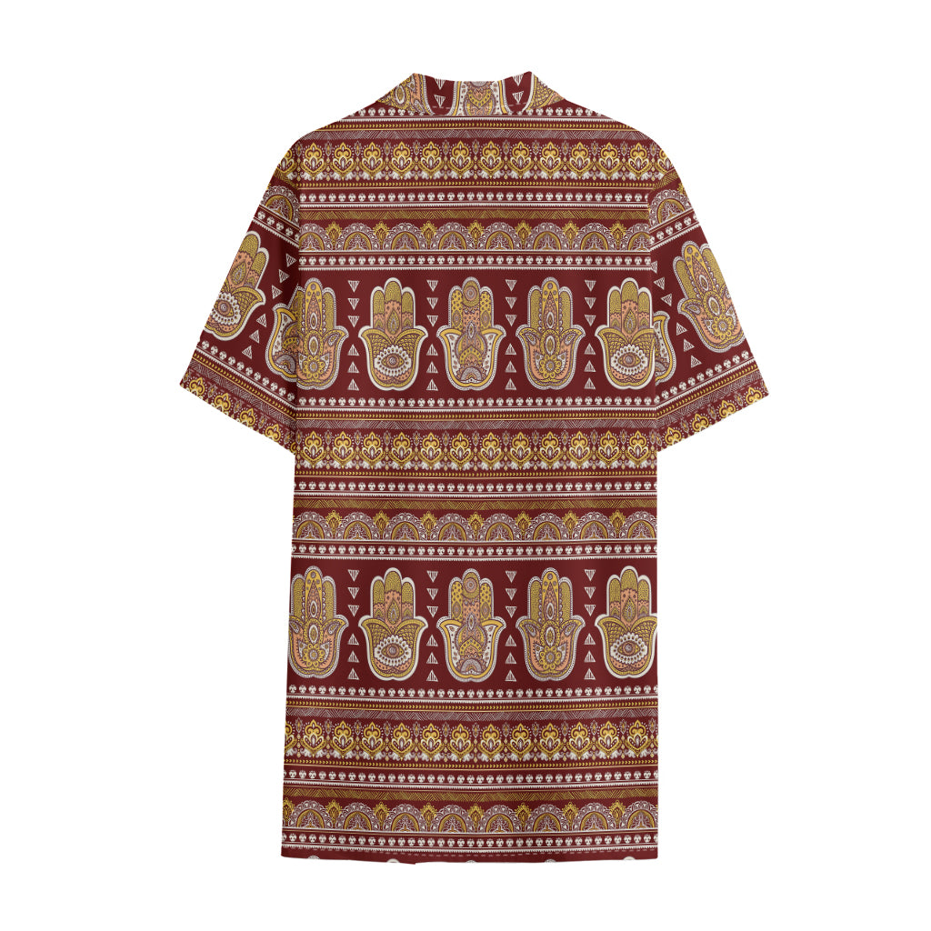 Indian Hamsa Hand Print Cotton Hawaiian Shirt