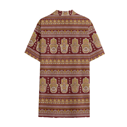 Indian Hamsa Hand Print Cotton Hawaiian Shirt