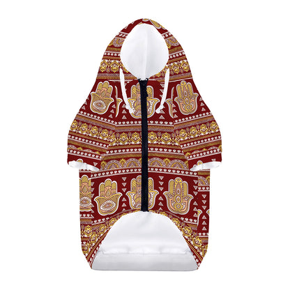 Indian Hamsa Hand Print Dog Zip Up Hoodie