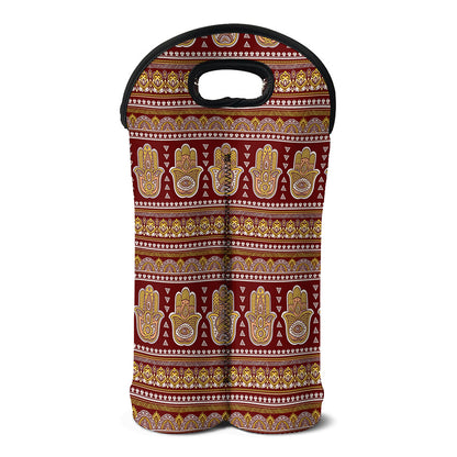 Indian Hamsa Hand Print Double Neoprene Wine Tote