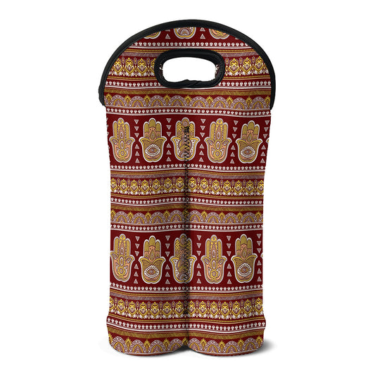 Indian Hamsa Hand Print Double Neoprene Wine Tote