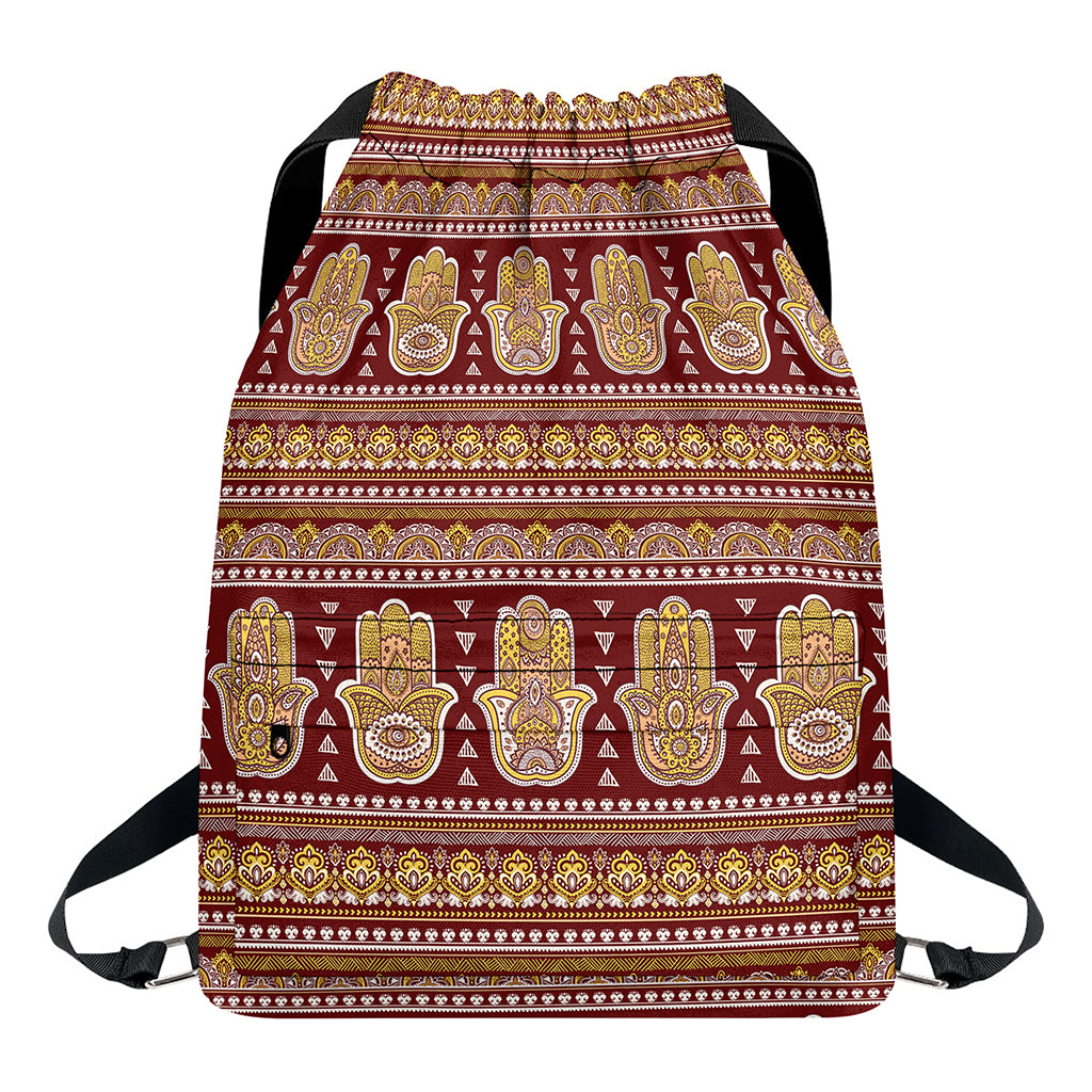 Indian Hamsa Hand Print Drawstring Backpack