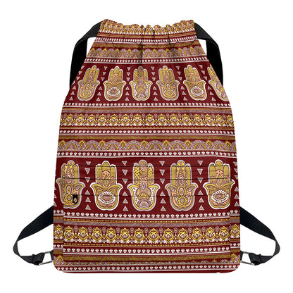 Indian Hamsa Hand Print Drawstring Backpack