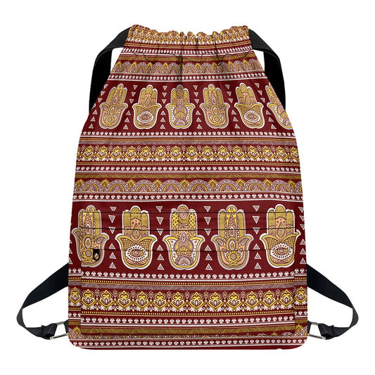 Indian Hamsa Hand Print Drawstring Backpack