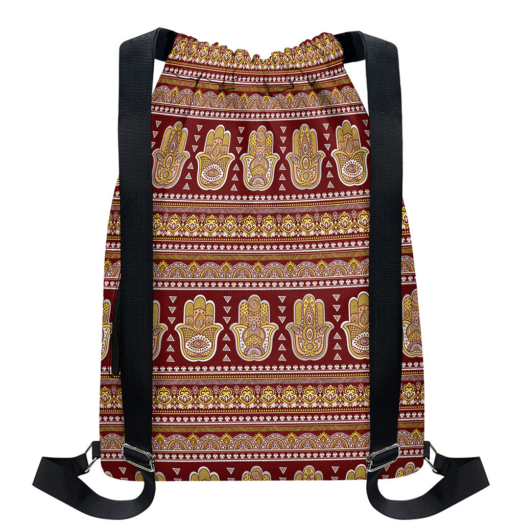 Indian Hamsa Hand Print Drawstring Backpack