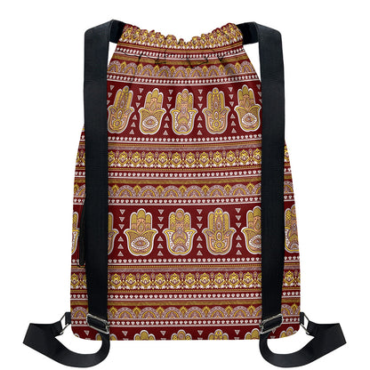 Indian Hamsa Hand Print Drawstring Backpack