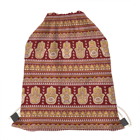 Indian Hamsa Hand Print Drawstring Bag